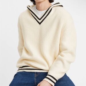 Levis V-Neck Men's Cream Hooded Sweater with Black Accents